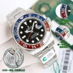 C Factory ROLEX GMT  904L Steel Blue and Red Bezel Black Watch